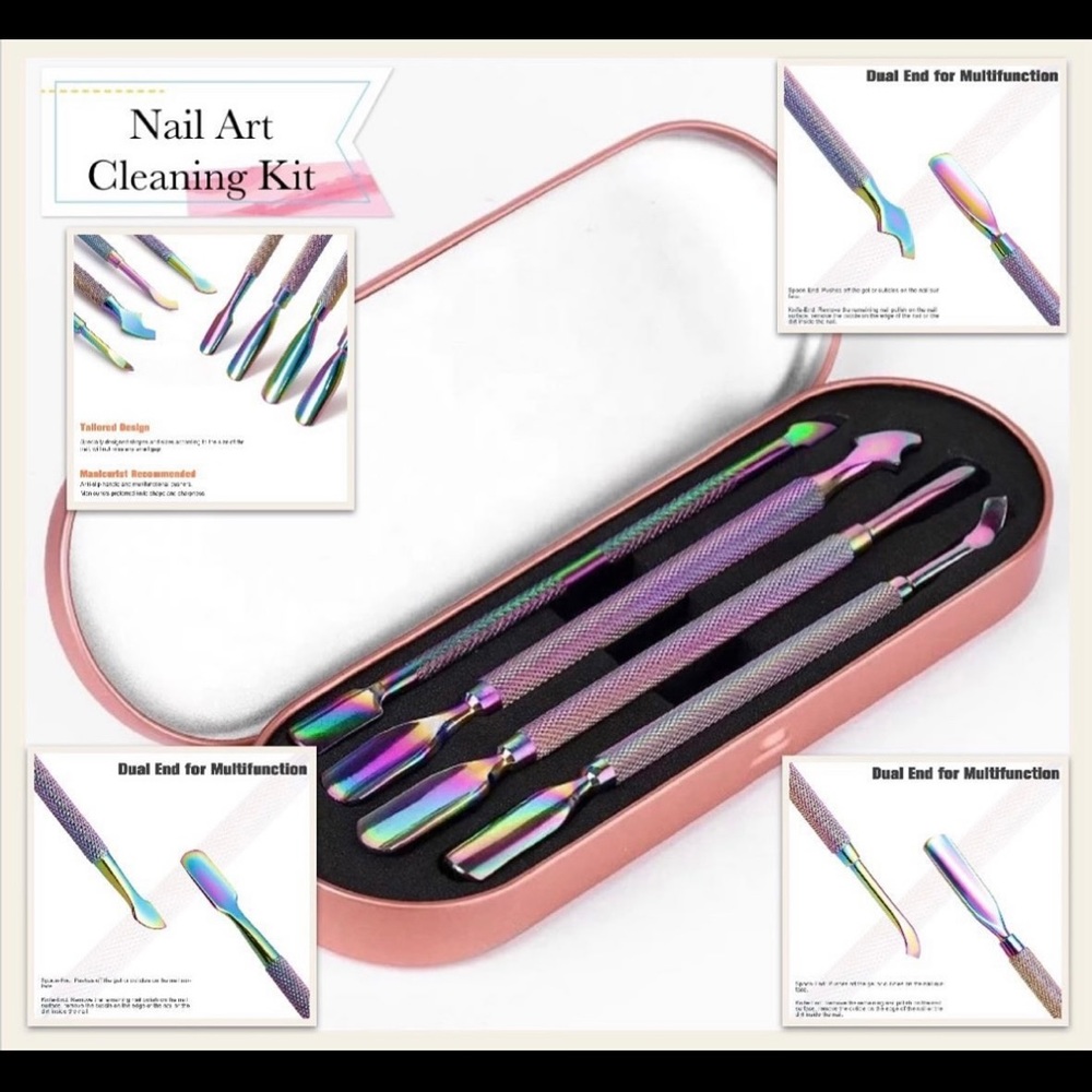 Pink Dazzle Four Piece Nail Pusher Set